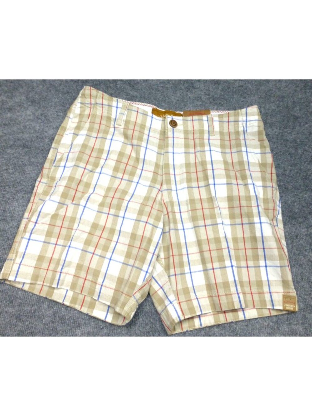Red Camel Vintage Plaid Shorts 34 Beige Red Blue Checkered Handcrafted Shorter I
